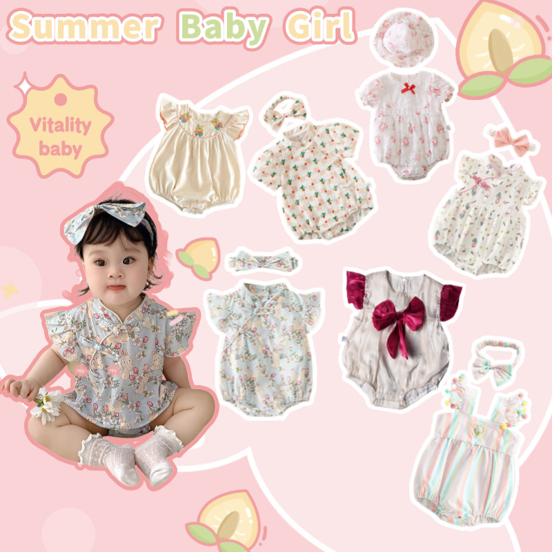 ชุดรอมเปอร์สำหรับเด็กหญิงวัยหัดเดิน 0-24 เดือน สไตล์เกาหลี สวมใส่ง่ายและระบายอากาศได้ดี