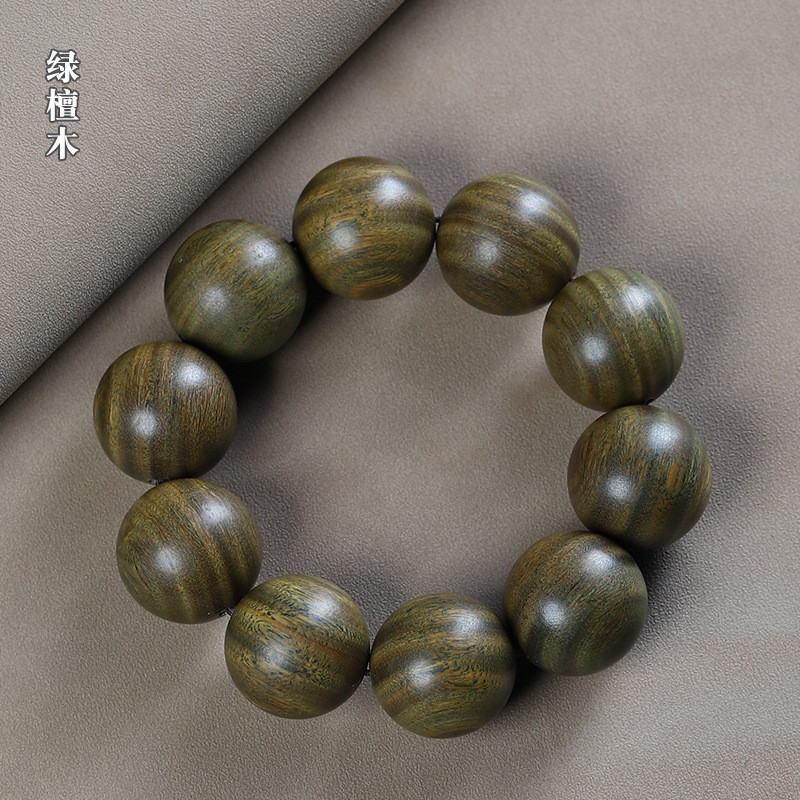 สร้อยข้อมือไม้จันทร์สีเขียวจากอาร์เจนตินา วัสดุเก่าแก่และขนาดใหญ่ เหมาะสำหรับผู้ชาย