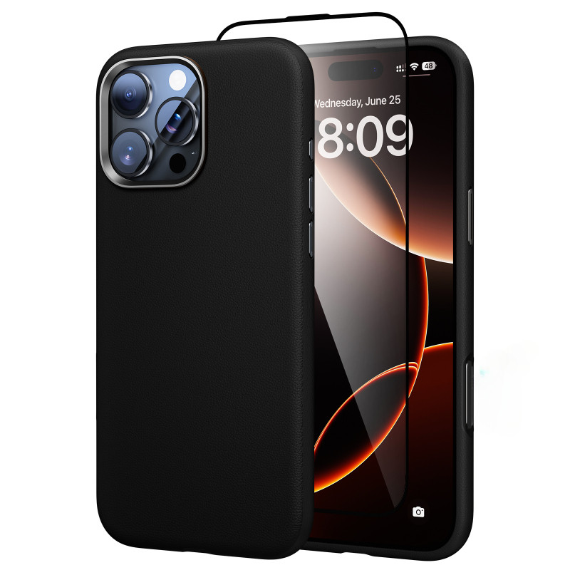 YOOVEI เคสหนังสําหรับ iPhone 16/15/14 Pro Max Magnetic Case [การป้องกันเกรดทหาร] เข้ากันได้กับการชาร์จแม่เหล็ก - สีดําด้าน กันกระแทกและทนต่อลายนิ้วมือ