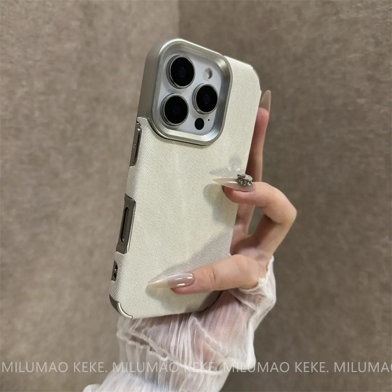 กรอบชุบด้วยไฟฟ้าขั้นสูงสีทึบเคสโทรศัพท์มือถือลายผ้ายีนส์เหมาะสําหรับ ไอโฟน16 15 14 13 12 11 มือโปร สูงสุด กันกระแทกป้องกันกล้องป้องกันการตกฮาร์ดปกหลัง