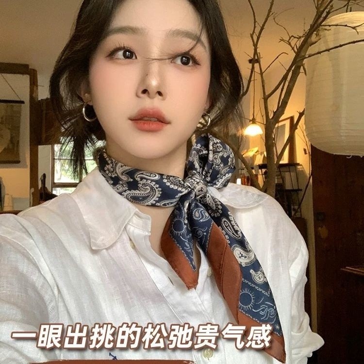 Zhang Ruonan ผ้าพันคอผ้าไหมหญิงฤดูใบไม้ผลิ High-End ผ้าไหมเลียนแบบ Retro Cashew ดอกไม้แฟชั่น All-Mat