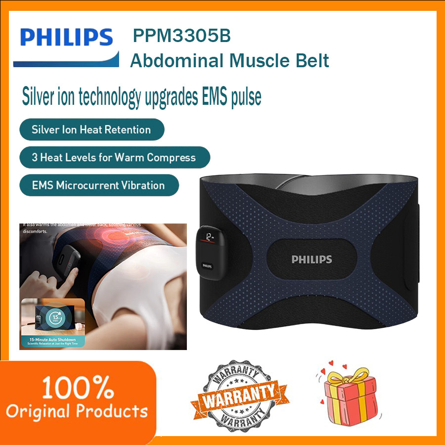 Philips PPM3305B เข็มขัดออกกําลังกายกระชับสัดส่วนเอวเทรนเนอร์นวด EMS Heated bekung perut wanita kempiskan perut
