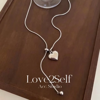 Love2selfX133 แฟชั่นรูปหัวใจผู้หญิงสร้อยคอจี้ Choker สแตนเลส Non Tarnish 70 ซม.ยาวดึงปรับสร้อยคอ