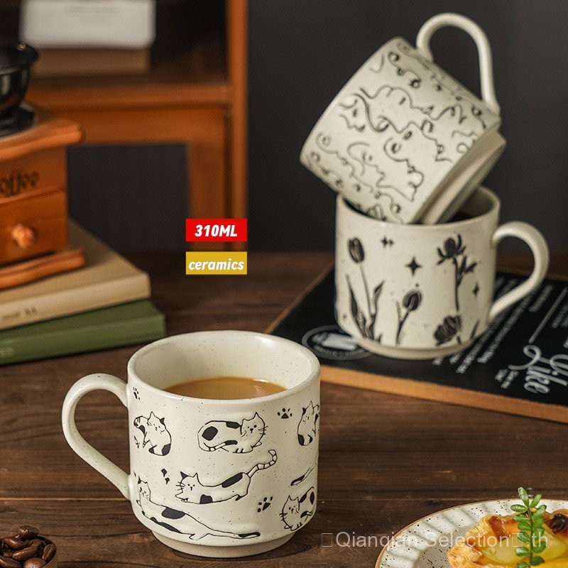 การเลือก เฉียนเฉียน ถ้วยเซรามิค/ถ้วยกาแฟ/แก้ว/ถ้วยนม/ถ้วยชา/ถ้วยอาหารเช้า/ถ้วยของขวัญ/ถ้วยน้ํา/ย้อนยุค/2024 สไตล์ใหม่ โอ้9