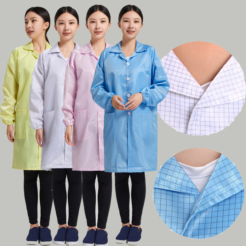 S ~ 5xl ESD 5 มม.ตาราง Anti-Static Dust-proof ปุ่มปก Smock สําหรับเสื้อผ้าห้องสะอาด