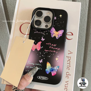 เข้ากันได้สำหรับ เคสไอโฟน13 เคส ผีเสื้อสีชมพู For iphone 16 Pro Max 8 Plus XR 12 11 14 15 Pro Max กันกระแทก แบบด้าน Case