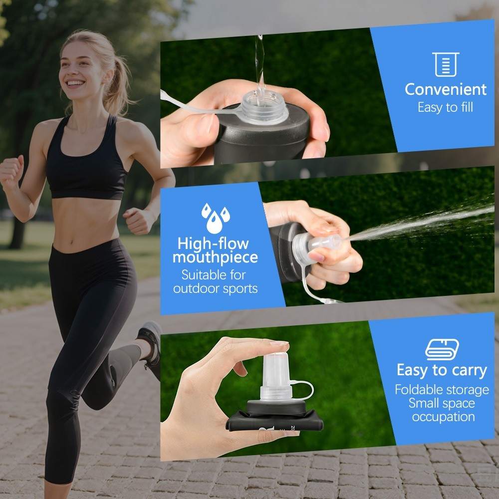 NEWBOLER 150ml 250ml 500ml Soft Flask TPU ซิลิโคนพับขวดน้ําสําหรับกีฬากลางแจ้งมาราธอนวิ่งจ๊อกกิ้งฟิตเนสแบบพกพาขวดนุ่ม BPA ฟรี - รูปที่ 6