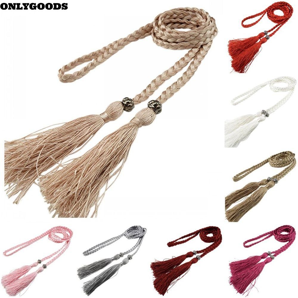พู่เข็มขัดสำหรับผู้หญิงแบบถักจากเชือกโซ่บาง