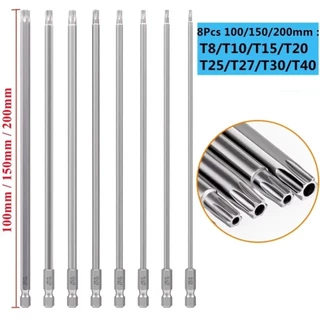 PERF 8PCS Hex Head Allen ประแจเจาะ Bits ชุด, 1/4 นิ้ว 100 มม.150 มม.200 มม.Torx ไขควงชุด Bit,ฮาร์ดแวร์อุปกรณ์เสริม T8-T40 ไฟฟ้าหกเหลี่ยม Bit ประแจใช้