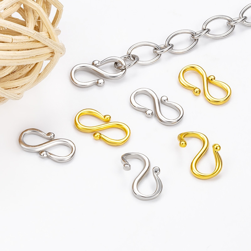 หัวเข็มขัดสแตนเลสสำหรับทำสร้อยคอและสร้อยข้อมือแบบแฟชั่น พร้อมปุ่มสีทอง