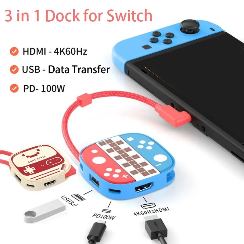 Switch 2 Dock สําหรับ Nintendo Switch 2 สถานีเชื่อมต่อทีวีพร้อม 4K HDMI 2.0 พอร์ต USB 3.0 และ PD ชาร์จ USB-C ถึงอะแดปเตอร์ HDMI