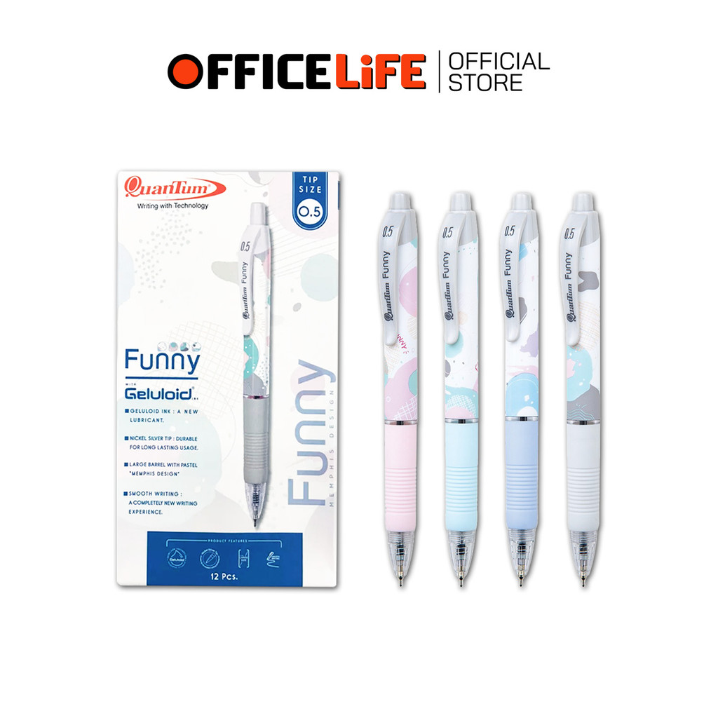 Quantum (ควอนตัม) ปากกาลูกลื่น หมึกน้ำเงิน รุ่น Geluloid Funny ขนาด 0.5 มม. (12 ด้าม / กล่อง)