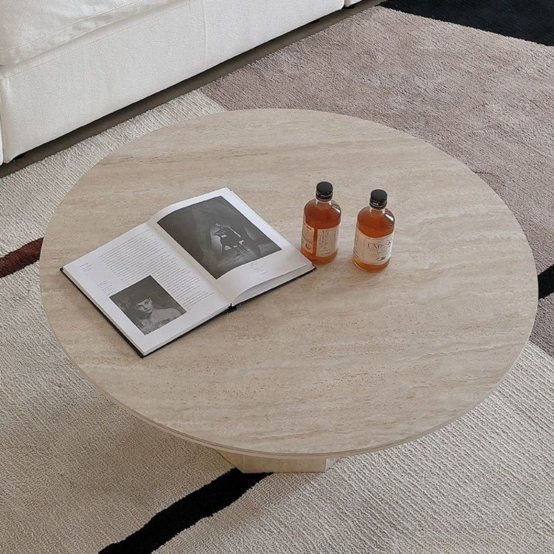 โต๊ะกาแฟห้องนั่งเล่นหินอ่อนกลมฝรั่งเศสหินถ้ำโต๊ะกาแฟโต๊ะเล็กๆสำหรับบ้านขนาดเล็กสไตล์สแกนดิเนเวียน - รูปที่ 3