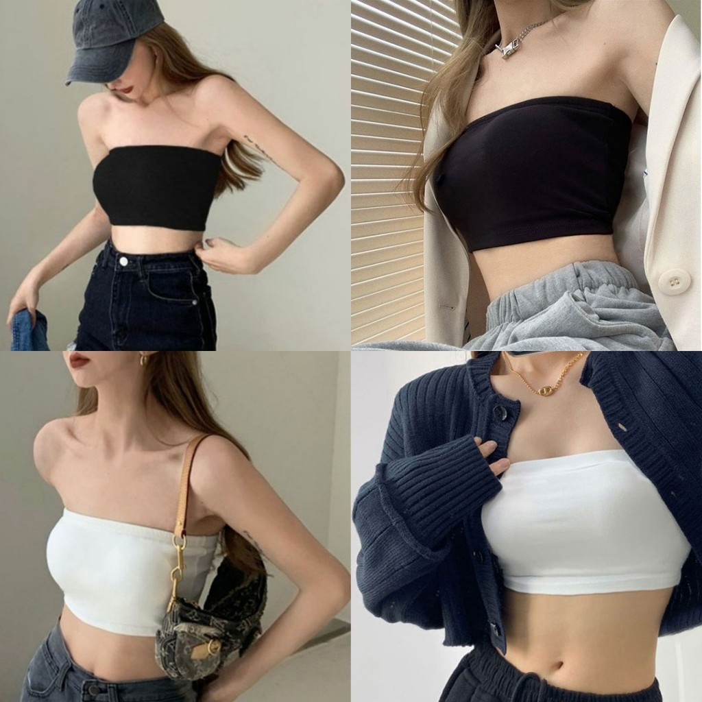 🎀#เสื้อเกาะอก ส่งไวจากไทย สลิมฟิต ผ้านิ่ม สีพื้น เกาะอก ผู้หญิง ใส่ไปทะเล สไตล์ลำลอง ใส่สบาย