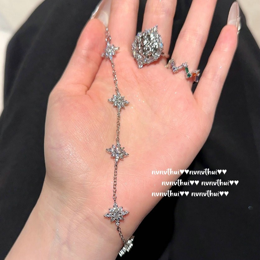 สร้อยข้อมืออัญมณี Meteorite River Sparkling Plated 18K Gold Starburst Cube น้ําตาลแหวนเพทาย Layered