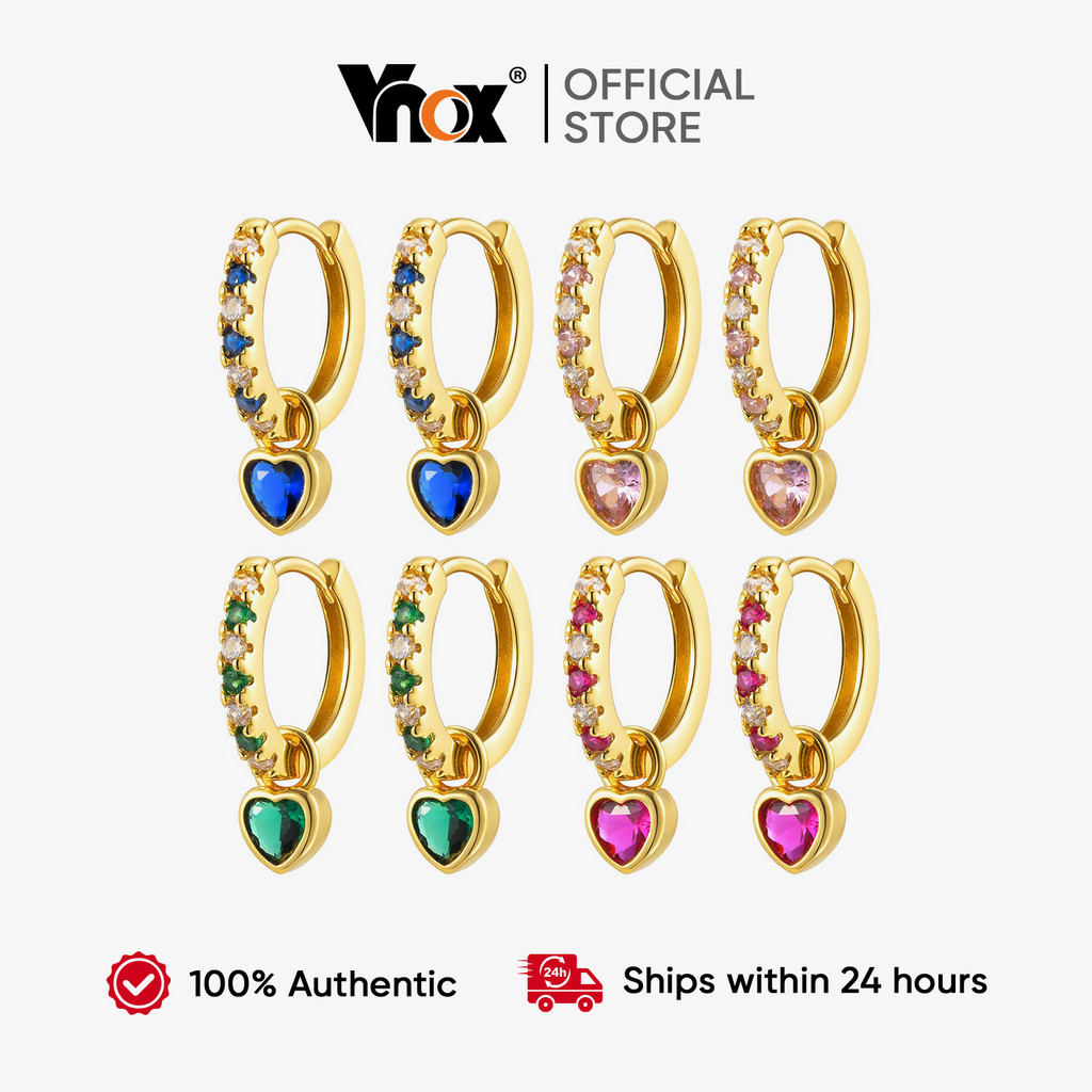 Vnox Golden Huggie Vintage Love Zircon Hoop ต่างหูหัวใจ hypoallergenic เครื่องประดับของขวัญสำหรับผู้หญิง