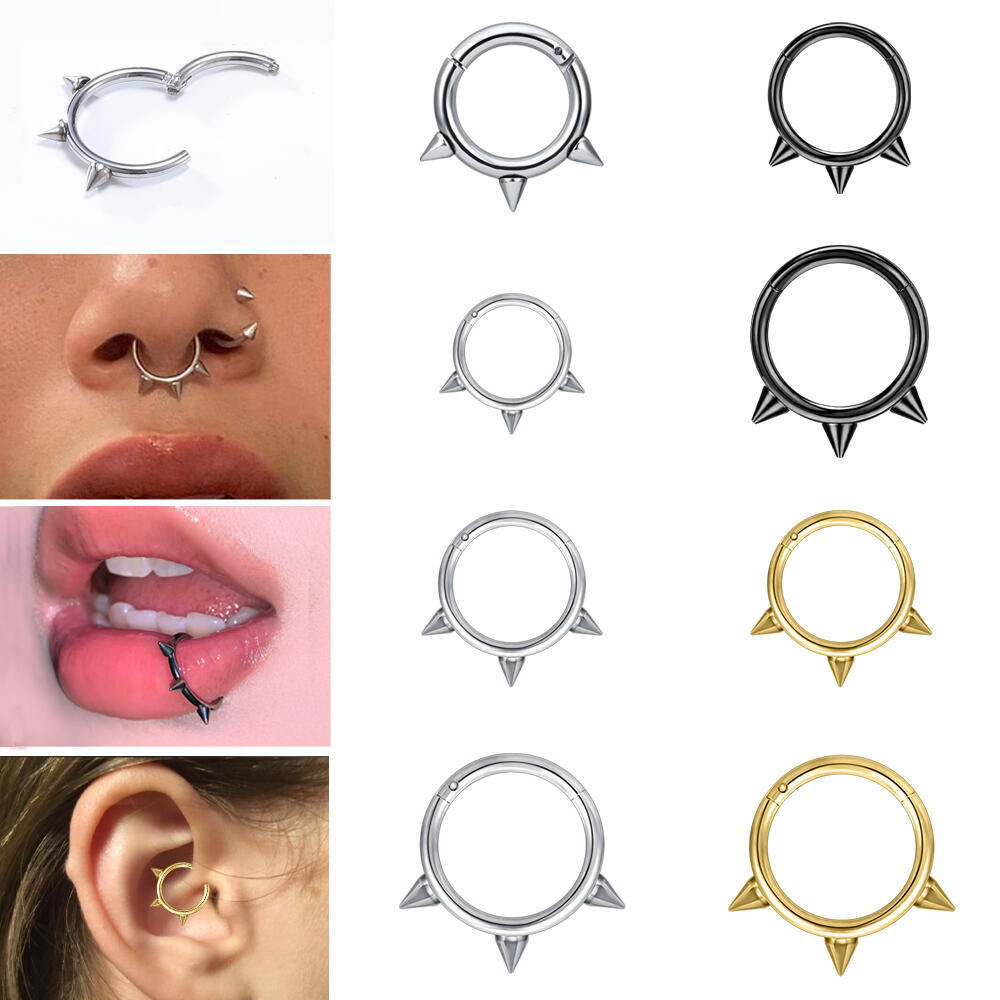 แหวนจมูกเจาะสแตนเลส ขนาด 8 มม. และ 10 มม. สีดำและทอง สำหรับการเจาะ Nostril Helix Rook Conch