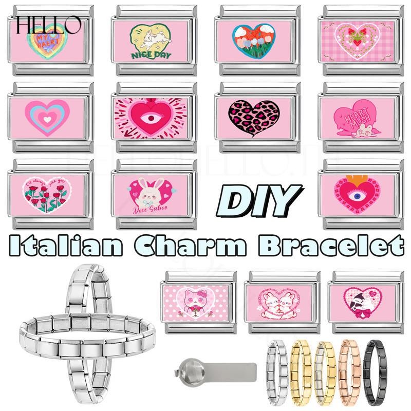 สร้อยข้อมือสแตนเลส Love Tulip Rose Italian Charm ขนาด 9 มม. สำหรับทำเครื่องประดับเองสไตล์เรโทร