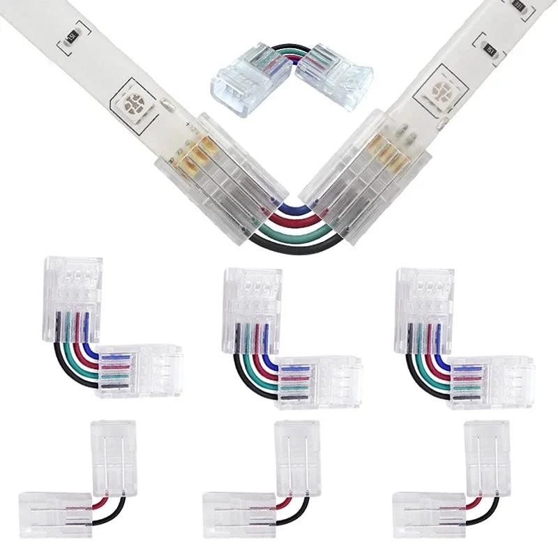 8mm 10mm Wide LED Strip Right Corner 2-4pin Solder-free Crystal Connectors for COB 5050 2835 WS2812B