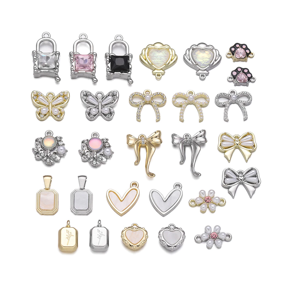 จี้เพชรหัวใจ โบว์ สําหรับทําเครื่องประดับ สร้อยคอ DIY