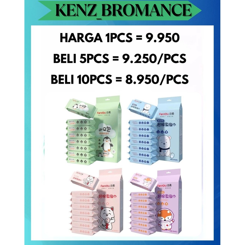 KENZ [1 SET 8 แพ็ค] 8in1 MINI WIPES WET TISSUE UNIQUE PACKAGING CUTE TISSUE WET WIPES