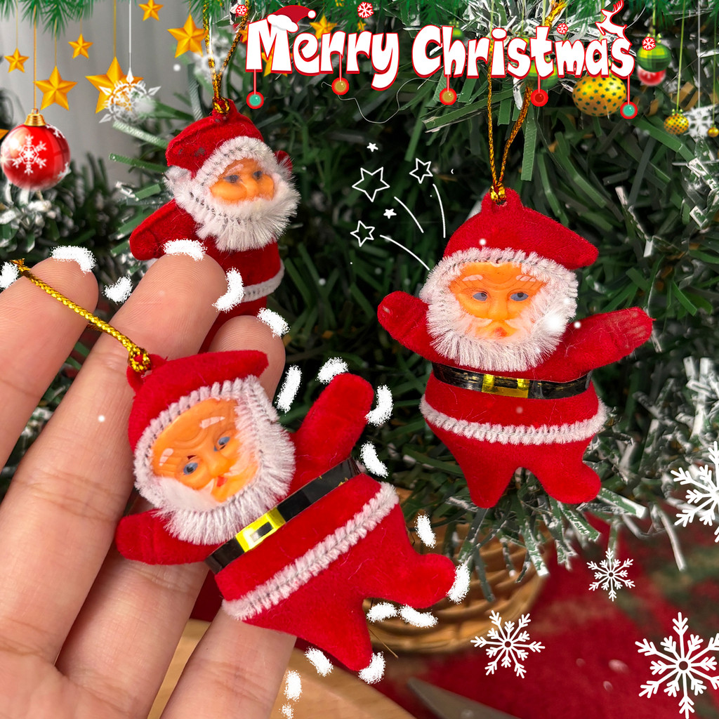 เครื่องประดับต้นคริสต์มาสทนทาน 18 ชิ้น - Flocked Santa Claus Decor พร้อมเชือกที่แนบมาล่วงหน้า, ตกแต่