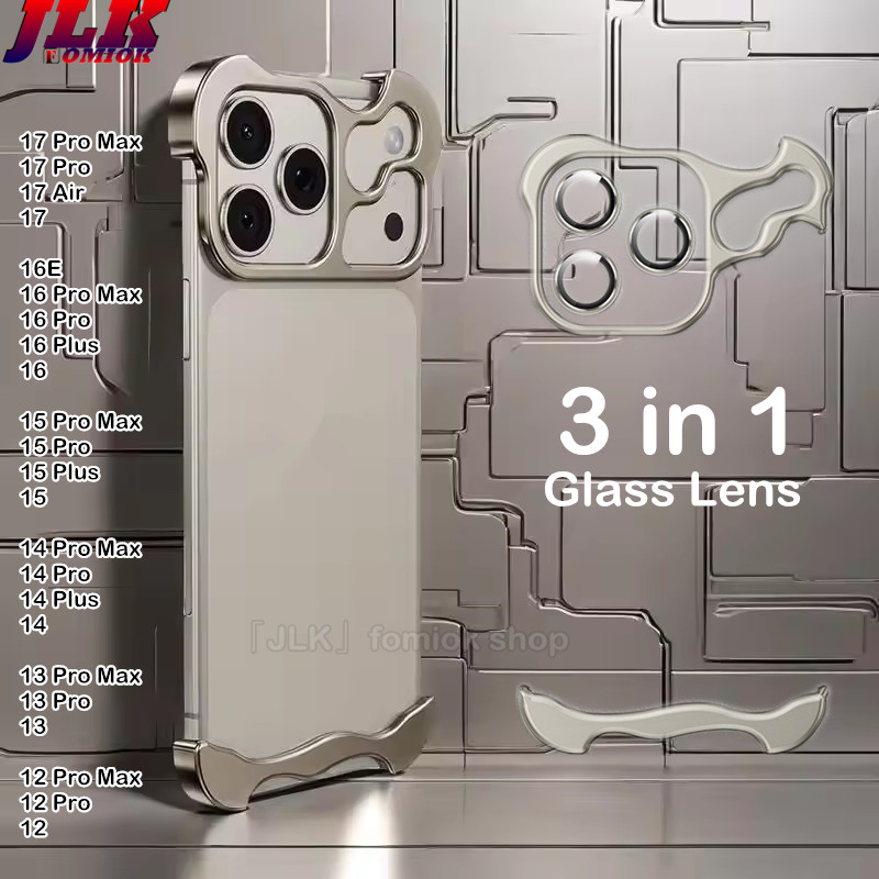 [JLK] Irregular Metal Bumper Phone Case for IPhone 17 Pro Max Air 16 15 14 Plus 13 12 Pro Max Lens Film Protection Bare Aluminum Shockproof Cover