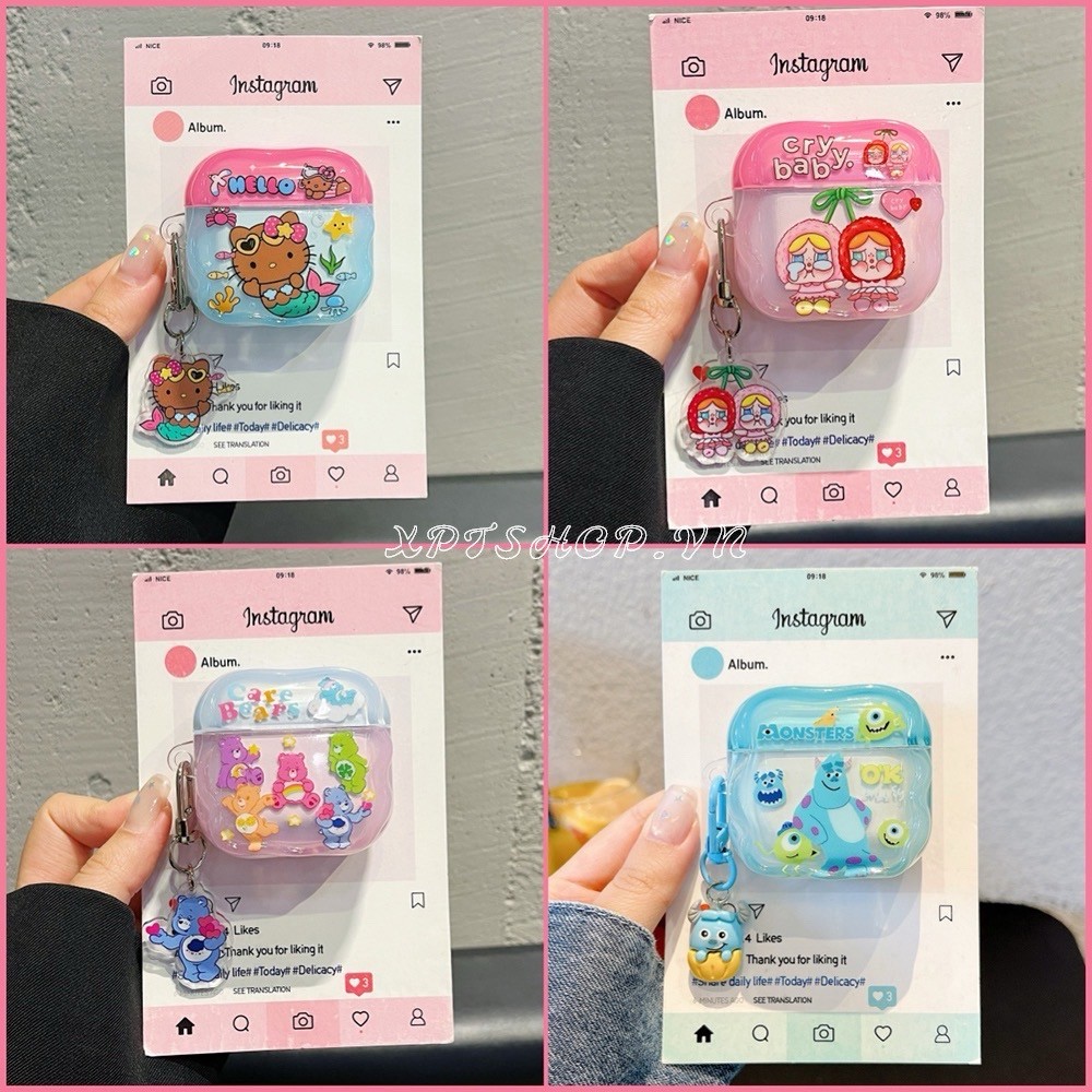 Cat Crying Baby Cherry + จี้หยัก AirPods สําหรับ AirPods 4/3/2/1 AirPods Pro/Pro2 หูฟังปลอก