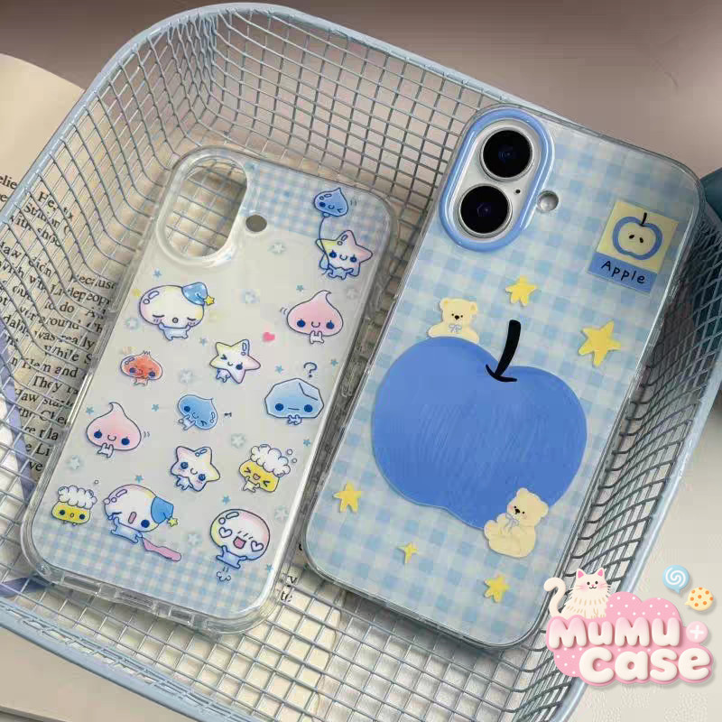 เคสไอโฟน11 ลายสก็อตน่ารักรูปหมีโบว์ผลไม้นุ่ม สำหรับ iPhone 16 11 13 15 14 12 Pro Max XR 15 7 6 8 14 16 Plus X XS Max SE