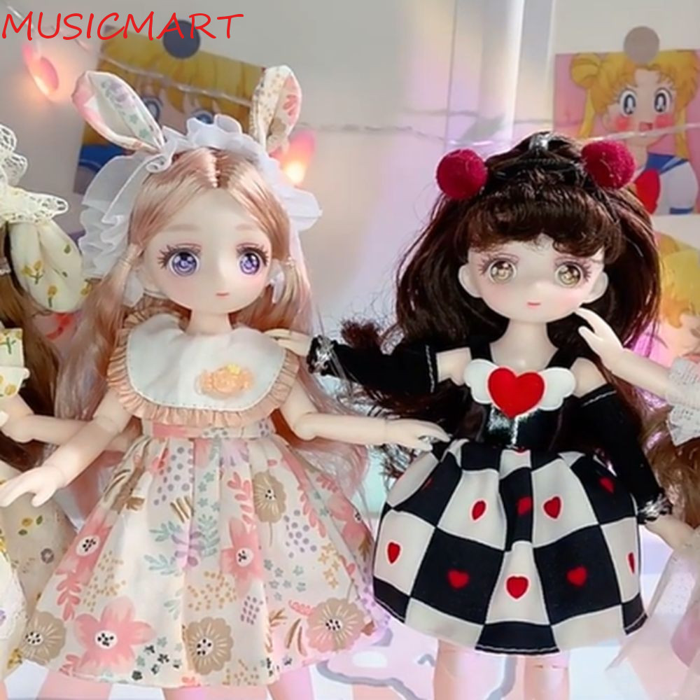 MUSICMART ตุ๊กตาBJDพร้อมเสื้อผ้า,3Dตาแต่งตัวจําลองตาบานพับตุ๊กตา,มินิตุ๊กตา1/6BJD 23ซม.ตาจําลองข้อต่
