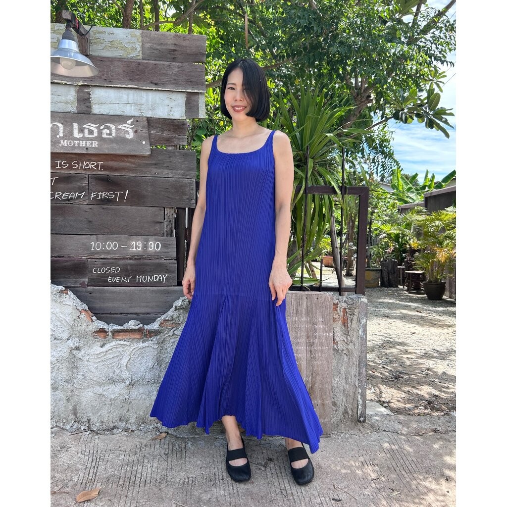 2MUAY รุ่น GJO10253 เดรสอัดพลีท SLEEVELESS SQUARE NECK PLEATED DRESS 8สี FREE SIZE