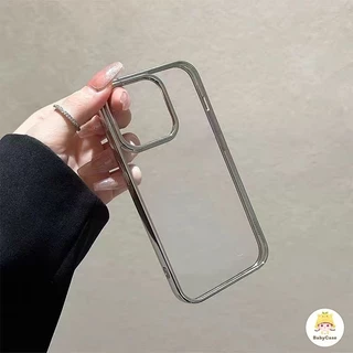 เรียบง่ายโปร่งใสขอบเงินบริสุทธิ์ด้วยไฟฟ้า เคส IPhone 11 15 13 14 12 Pro Max 7Plus XR 7 8 Plus X XS MAX SE 2020 15 14Plus