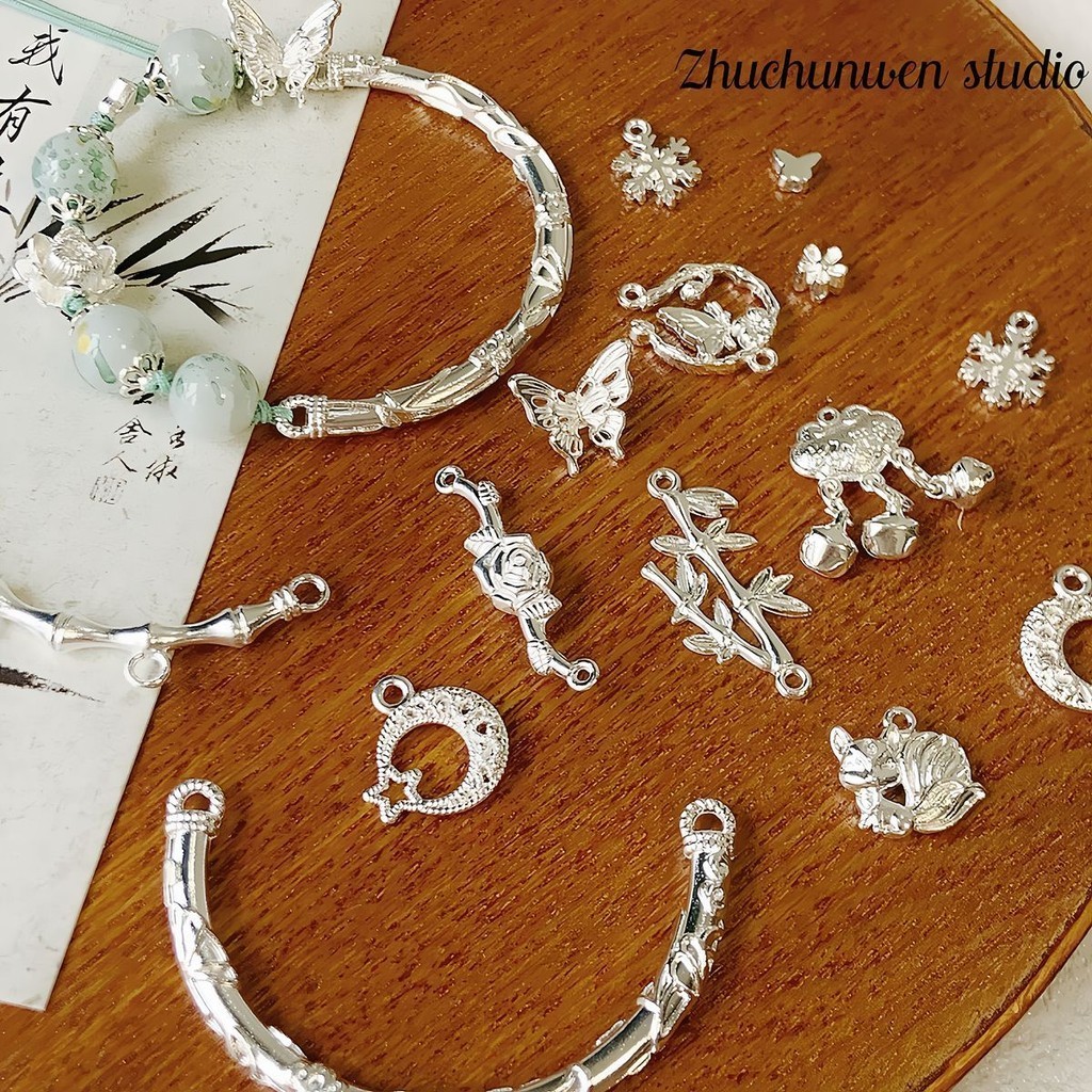 [สร้อยข้อมือดอกไม้] ใหม่สไตล์จีนธรรมดาเงินโลหะผสม ฟู ตัวอักษรจี้ ทําเอง ลูกปัด ตัวเว้นวรรค สร้อยข้อมือลูกปัดวัสดุข้อศอกไม้ไผ่ สัปดาห์