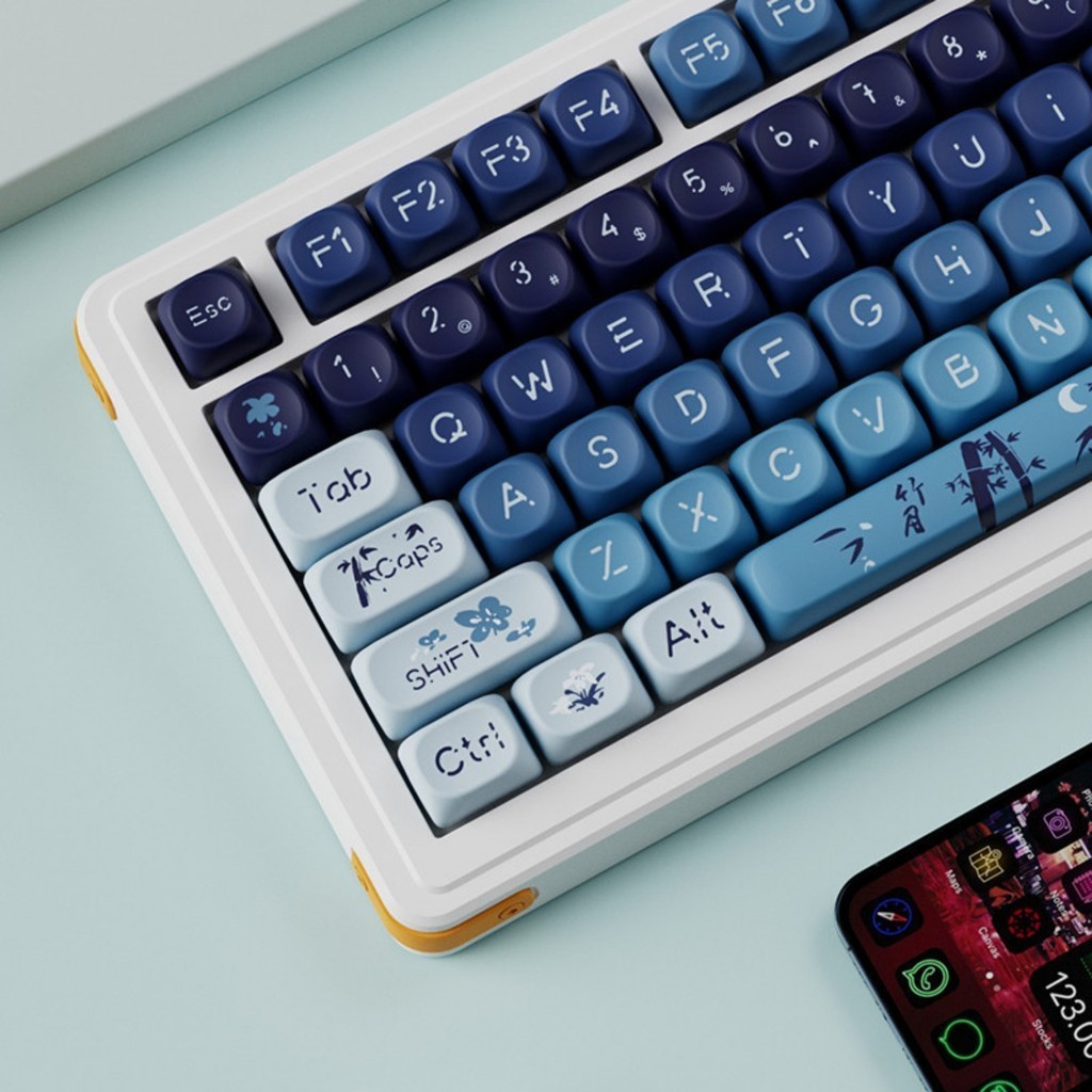 สไตล์แห่งชาติ Keycap ความร้อนระเหิดรอบ Keycap PBT Key cap บุคลิกภาพไล่ระดับสีสีฟ้า