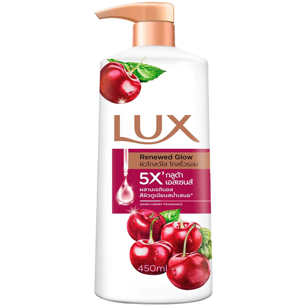 LeeMart ครีมอาบน้ำ ลักซ์ Lux 450ML ลักส์ อาบลักซ์ รีนิว โกลว์ กลิ่นเชอรี่ ขนาด 450 มล.