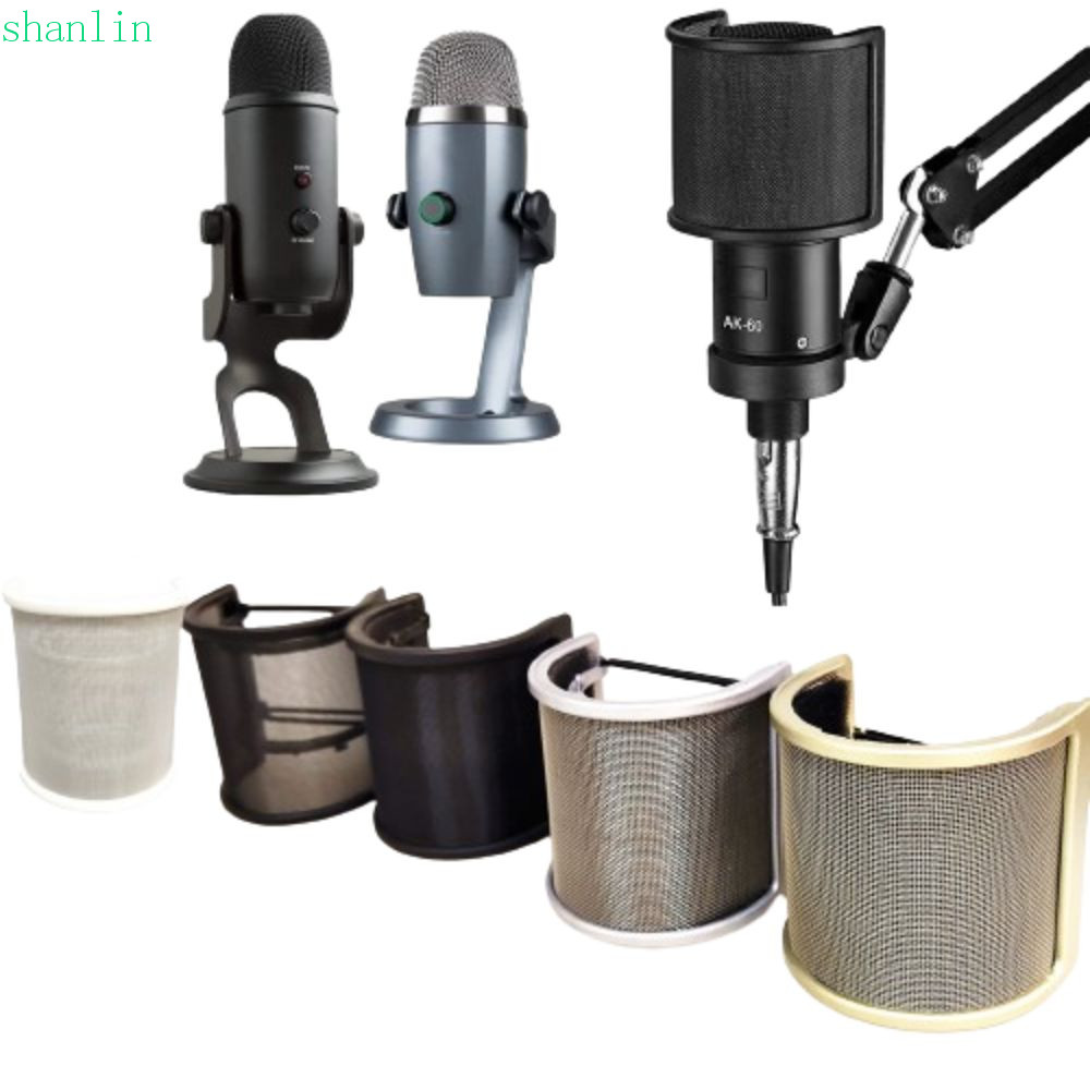 Shanlin ไมโครโฟนหน้ากากกระจก, U รูปร่าง Universal ไมโครโฟน Pop Filter, กระจกกันกระแทกเฉพาะลมเสียงรบกวนนํากลับมาใช้ใหม่ Pop Net Shield Cover การบันทึกวิทยุ