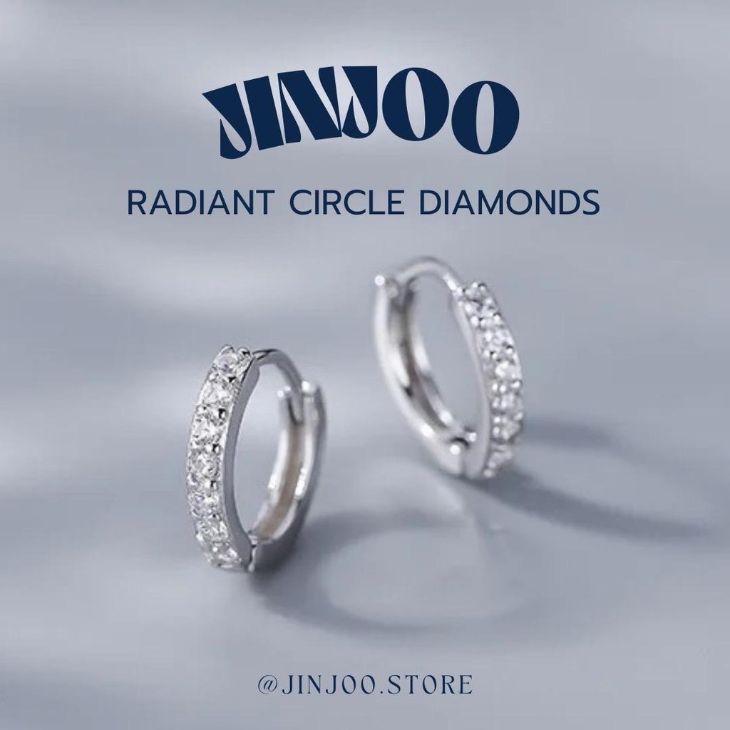 Jinjoo (ราคาต่อคู่) ต่างหูห่วงพลอย รุ่น Radiant Circle Dia Hopp Earrings ขนาด 8 mm. ดีไซน์เรียบหรู รหัส JJ41