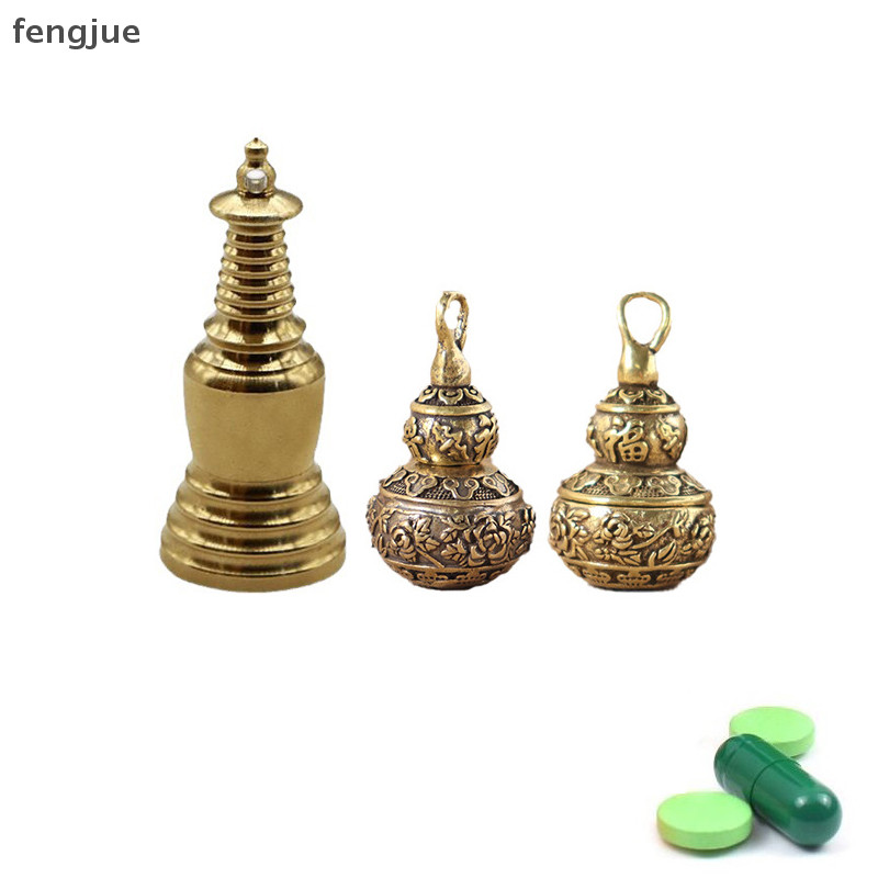 Fengjue ทองเหลือง Gourd Urn Jar จี้ Calabash พวงกุญแจเครื่องประดับกล่องยากันน้ํากรณียาคอนเทนเนอร์ขวด Locket Necklac TH
