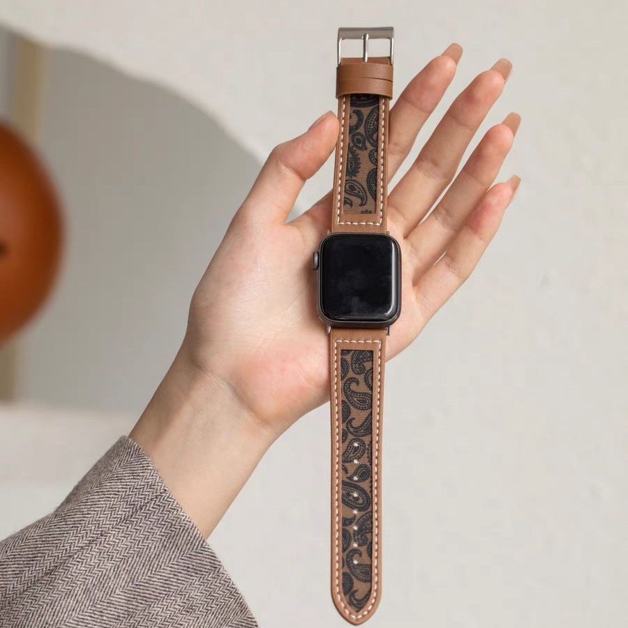 สไตล์ย้อนยุคเหมาะสําหรับ applewatch9 ของแท้หนังเย็บผ้าใบสาย iwatch87654SE หนังนุ่ม High-End Boutique