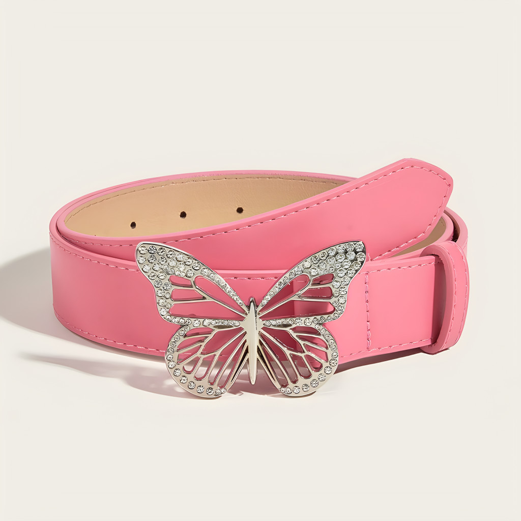 evebell เข็มขัดหนัง ประดับผีเสื้อ Leather buckle decorated with butterfly เหมาะสำหรับผู้หญิง