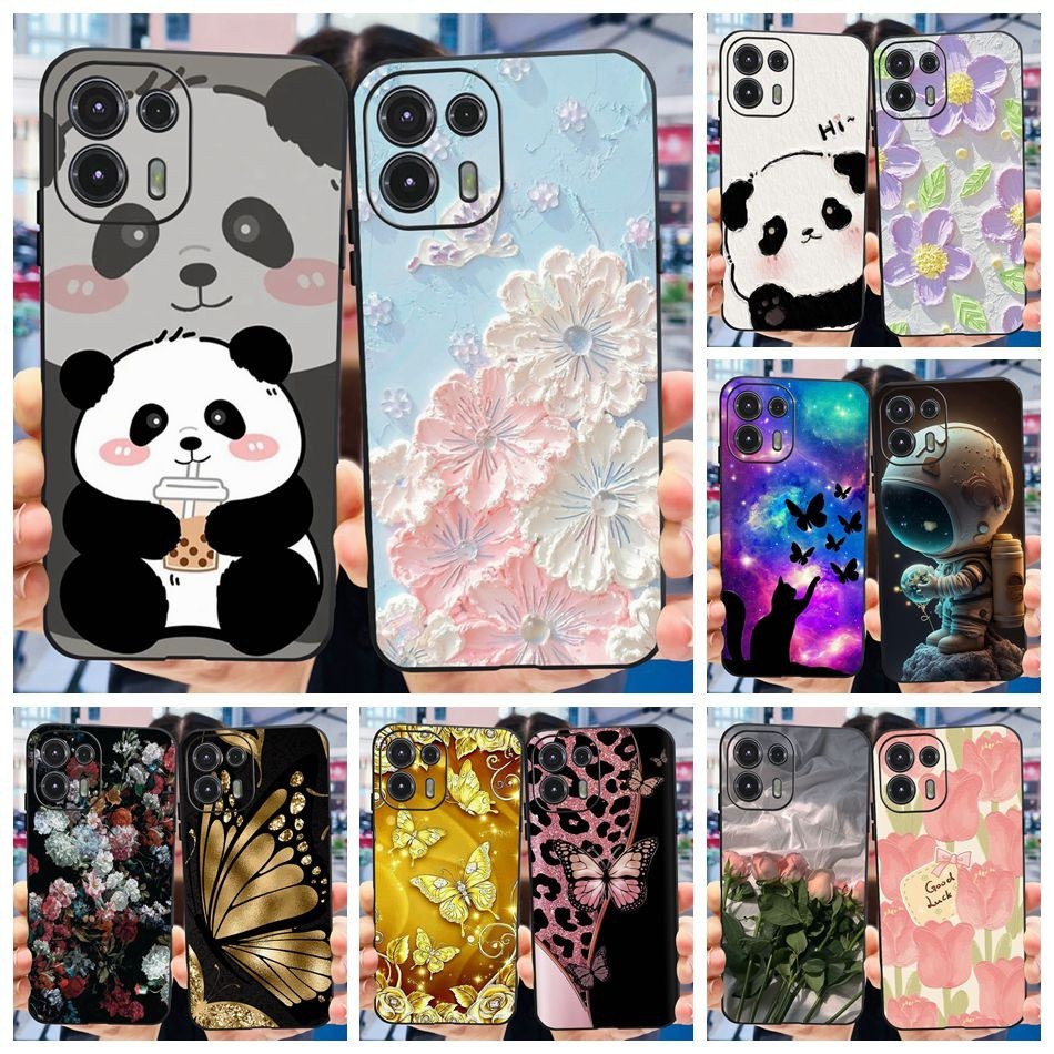 Motorola EDGE 20 Lite / EDGE 20 Fusion 5G น่ารัก Panda ดอกไม้ทาสีปลอก EDGE 20Lite 20Fusion XT2139-1 ซิลิโคนอ่อนนุ่ม TPU เคสโทรศัพท์