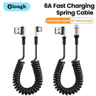 Elough 6A USB Type C Spring Data Cable 90° ลวดสายชาร์จเร็วข้อศอก Type C ถึง Type C PD