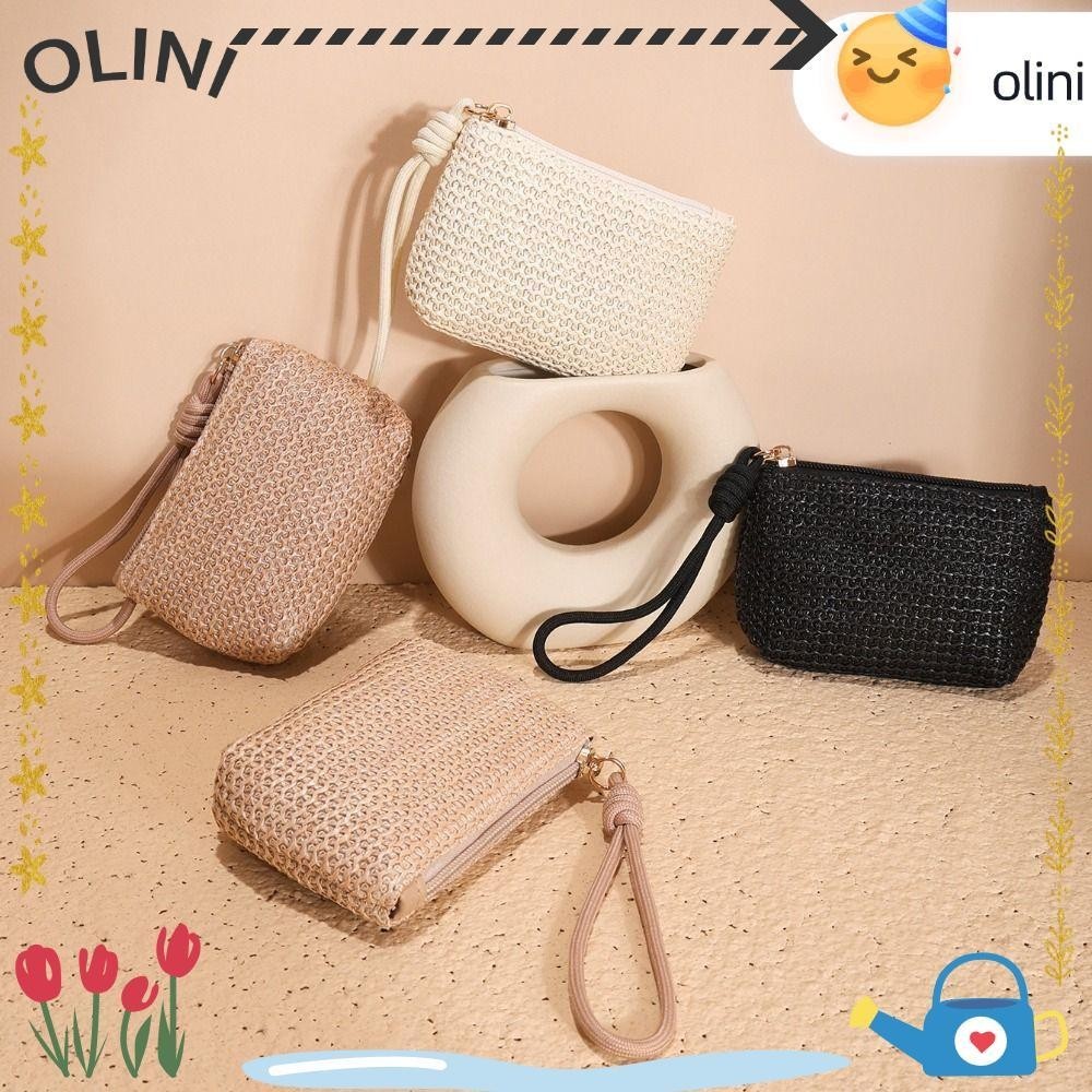 Zipper Mini Coin Purse, Straw Card Holder Wallet [Olini]