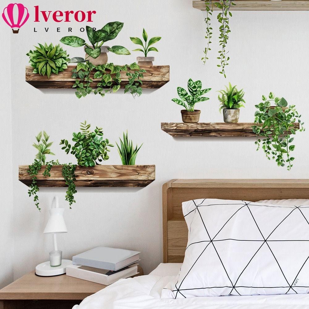 Lveror ภาพจิตรกรรมฝาผนังติดผนัง, สติ๊กเกอร์ติดผนังตกแต่งบ้านแบบมีกาวในตัว, สติ๊กเกอร์กระถางต้นไม้สร้างสรรค์แบบถอดได้ DIY