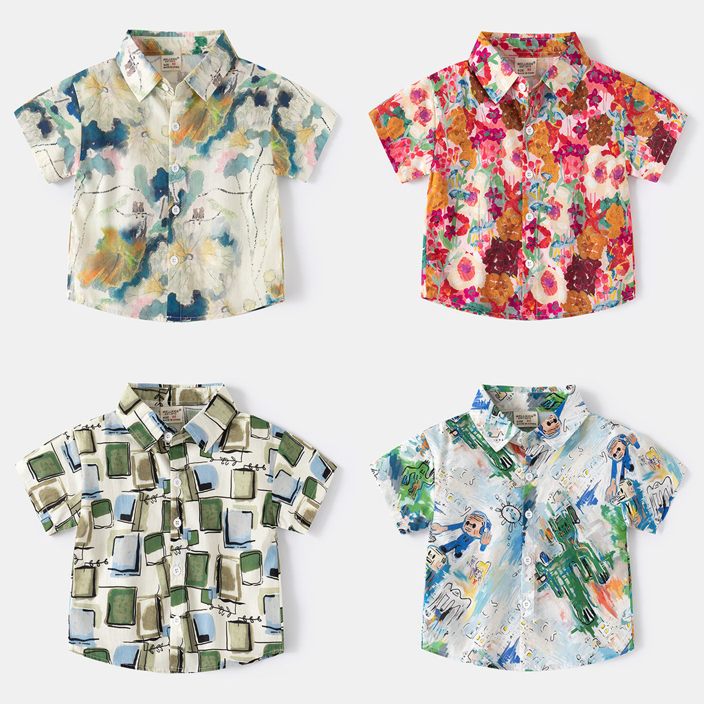 Soffny Boy เสื้อแขนสั้นลําลองผ้าฝ้ายเด็กทารกเสื้อโปโลชุดนักเรียนเด็กเสื้อ