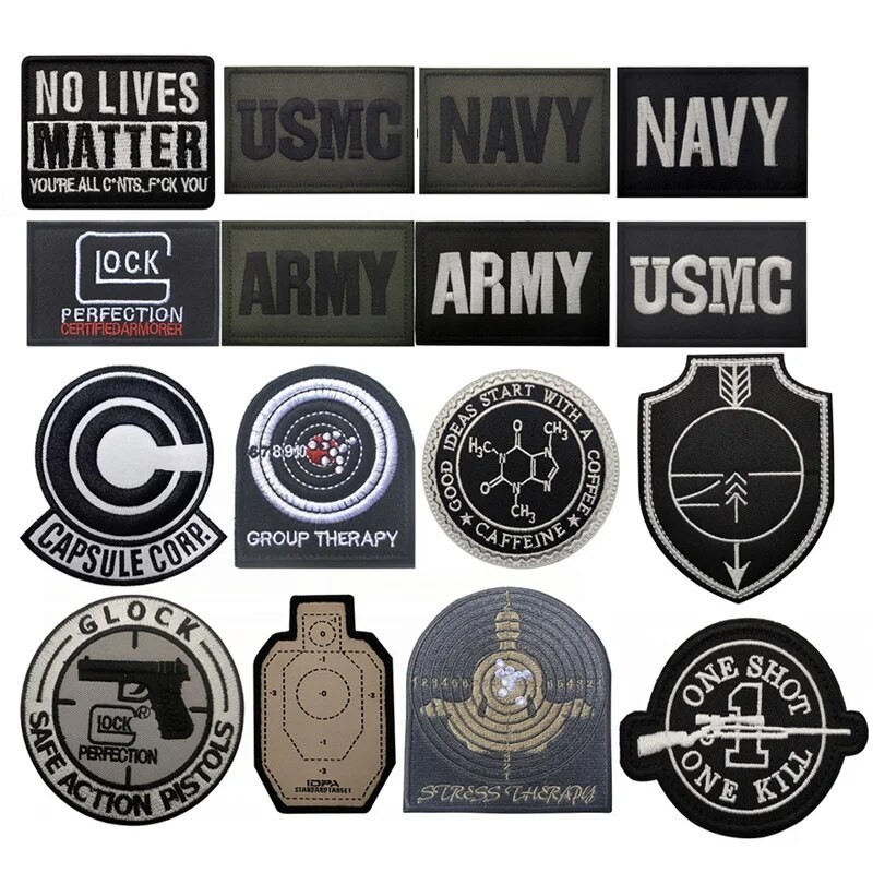 Capsule CORP แพทช์ ARMY NAVY USMC ปักทหาร Tactics Badge Hook Loop GLOCK Armband สําหรับกระเป๋า Group Therapy