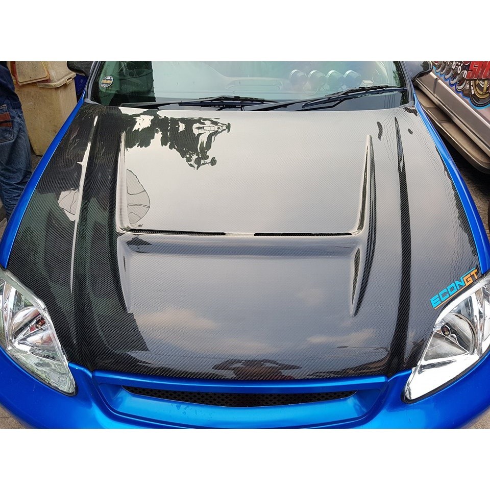 Econ GT nắp capo carbon fiber - Carbon Kevlar cho HONDA Civic EK 99‑00, thiết kế hai lớp carbon, bảo hành không bong tróc, không vàng