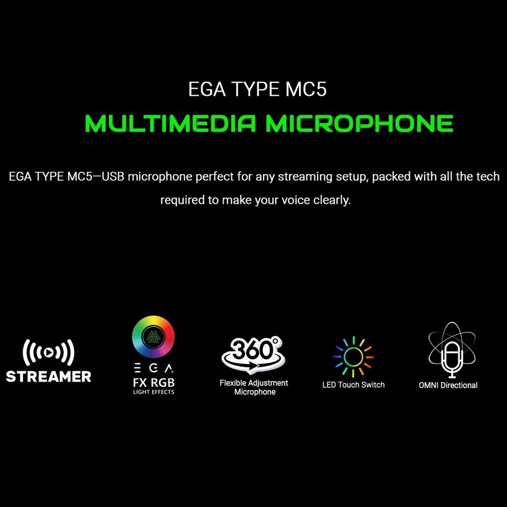 🛵มีส่งด่วน💨EGA TYPE MC5 GAMING MICROPHONE ไมโครโฟนตั้งโต๊ะ ประกัน 2 ปี