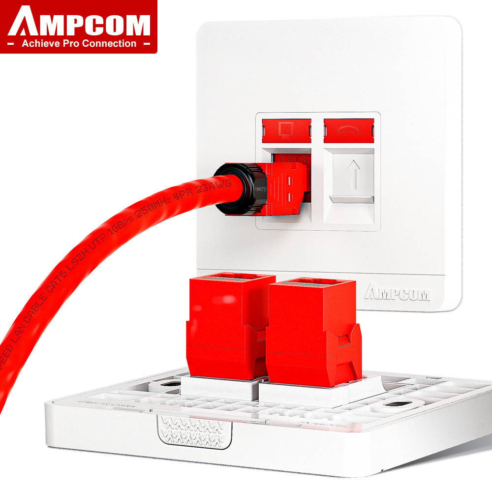 Ampcom 86*86 แผ่นติดผนัง CAT6 Keystone Jack Kit, Wall faceplate พร้อม CAT6 1Gbps UTP ราชคีย์โทนแจ็คเครื่องมือฟรี,ผ่าน Keystone โมดูล faceplate