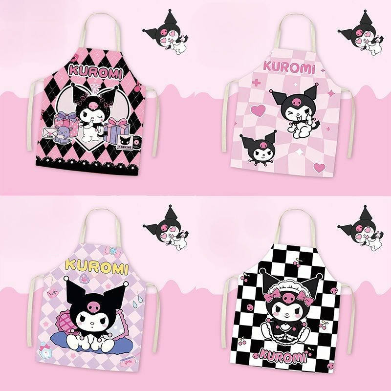 Kuromi Sanrio ขายดี ผ้ากันเปื้อนเจ้าหญิงแม่ลูก ห้องครัว งานบ้าน ป้องกันสกปรก K9